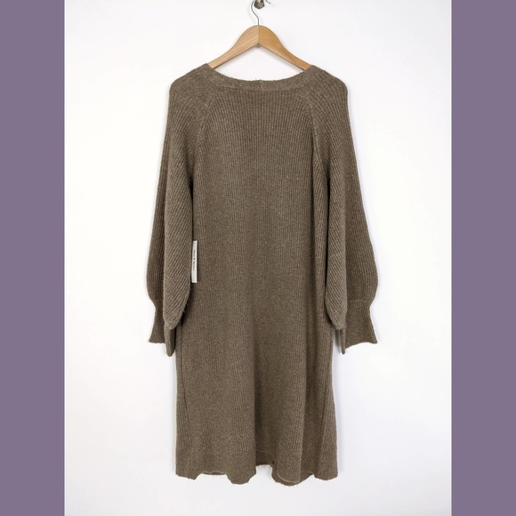 Theo & Spence Women's Open Front Cardigan with Pockets In Latte Khaki Brown - Picture 3 of 5